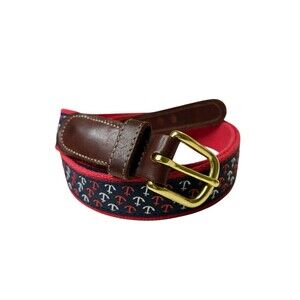 Preston Men's Patriotic Nautical Belt 44 Leather Webbing Anchors Boating USA